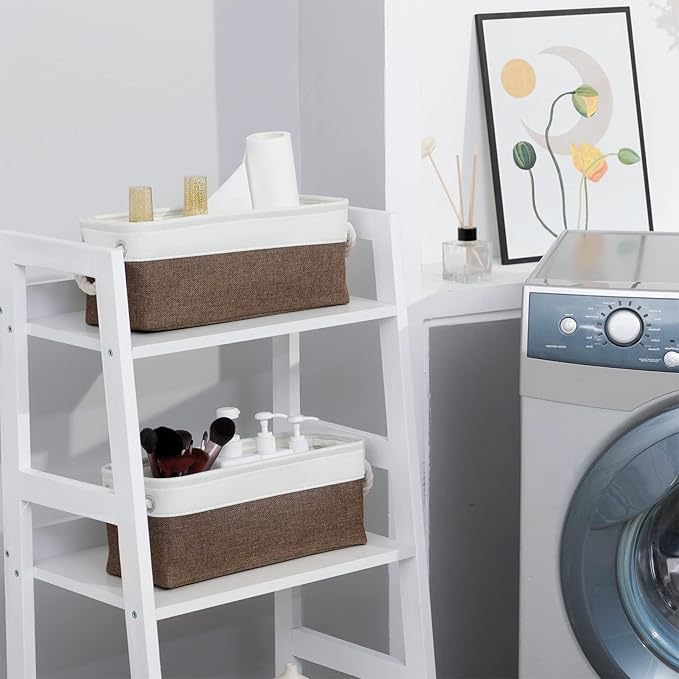 DULLEMELO Toilet Paper Storage Basket, Toilet Tank Basket with Rope Handles for Bathroom Storage