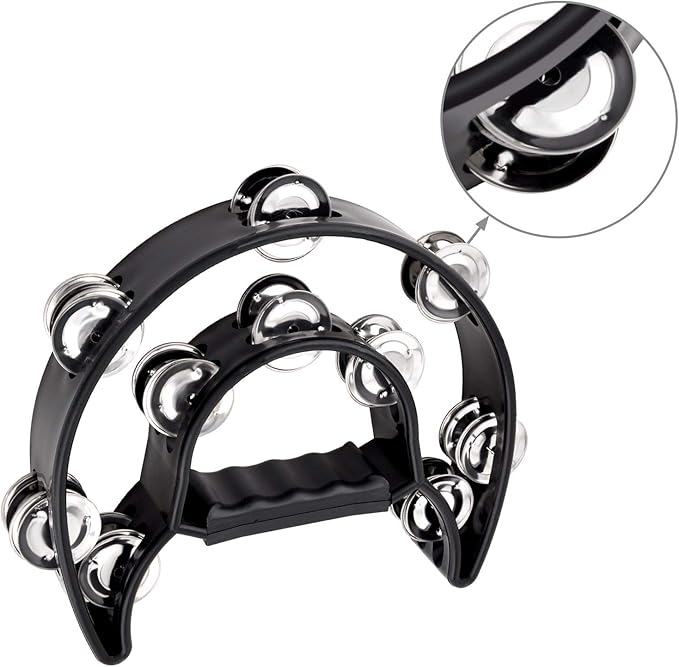 EastRock Double Row Tambourine,Metal Jingles Hand Held Percussion-Half Moon Tambourine for Adults, KTV, Party Black