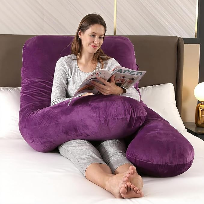 Amagoing 55 inches Pregnancy Pillows for Sleeping, U Shaped Maternity Full Body Pillow for Pregnant Women with Hip, Leg, Back, Belly Support, Washable Velvet Cover Included (Dark Purple)