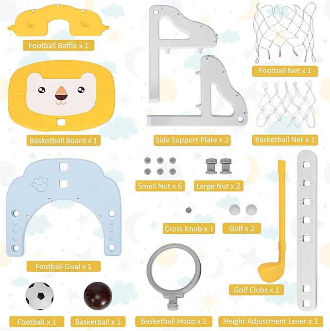 Costzon Kids Basketball Hoop, Toddler Sports Activity Center w/ 5 Adjustable Height Levels, Basketball Soccer Golf Game Set, Indoor Outdoor Basketball Hoop Set Gift for Baby Infant