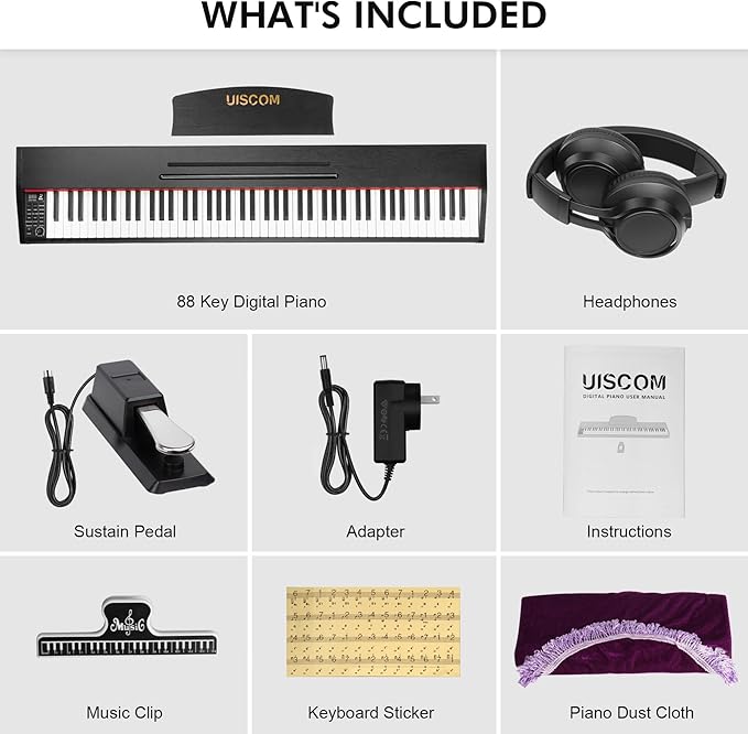 Digital Piano Keyboard for Beginners,Full Size 88 Key Semi-Weighted Keyboard Electric Piano with Stand,Power Adapter,Sheet Music Stand,Pedal,Headphone,USB-MIDI Compatibility,Wood Black