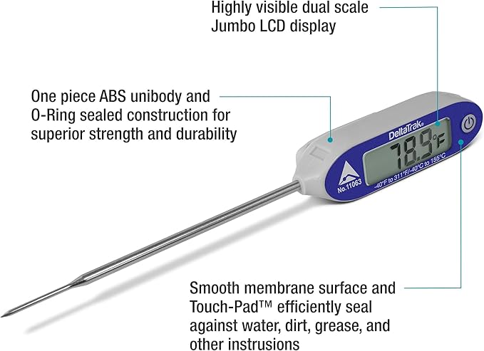 DeltaTrakessentials 11063 FlashCheck Jumbo Display Auto-Cal Needle Probe Thermometer