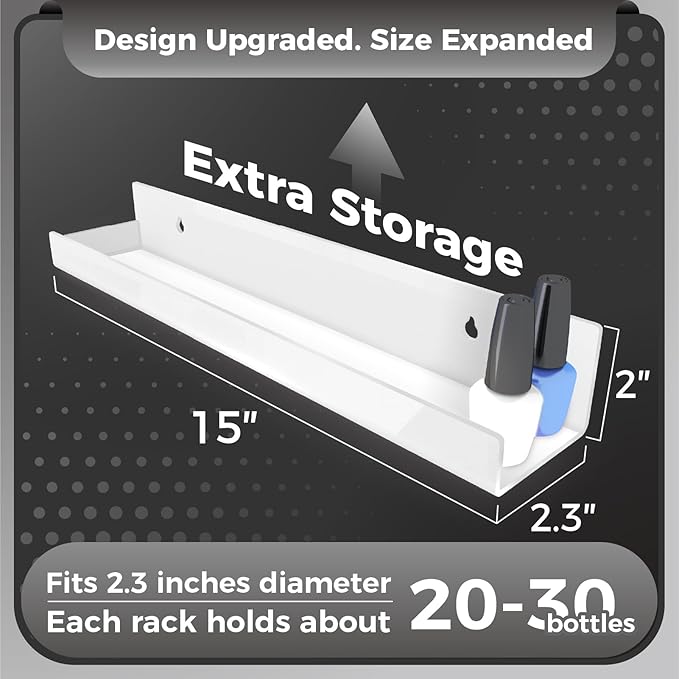 4 Pack 15 Inch Whtie Acrylic Shelves, Kids Floating Bookshelf for Kids Room, Modern Nail Polish Rack Sunglasses Essential Oil Picture Ledge Display Toy Storage Wall Shelf