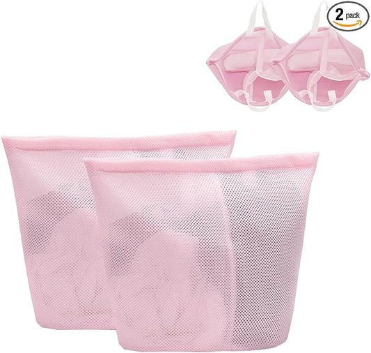 2 Pcs Special Zoning laundry bag for delicates with handles mesh laundry bags washing machine laundry totes travel storage and sorting bag (Pink2)