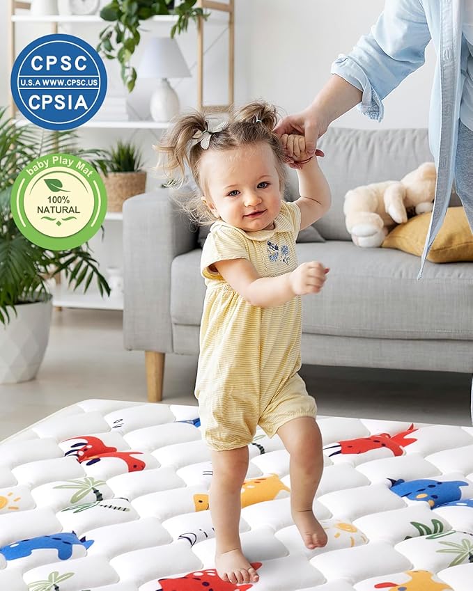 Odorless Premium Foam Baby Play Mat 71" x 59", Soft Microfiber Fabric Crawling Mat for Floor- Comfortable and Hypoallergenic, Non-Slip Cushioned Floor Playpen mat for Infants,Babies,Toddlers