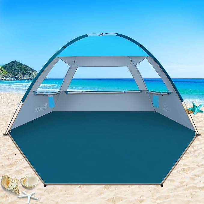 COMMOUDS Beach Tent Sun Shade for 3/4-5/6-7/8-10 Person, UPF 50+ Beach Sun Shelter Canopy Tent, Lightweight, Easy Set Up and Carry