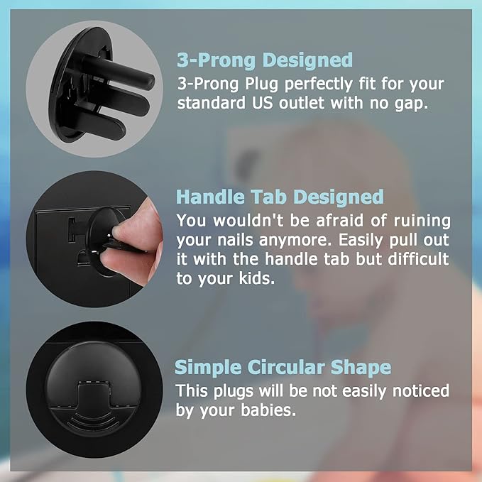 52 Pack Black Safety Outlet Covers Baby Proofing, Electrical Socket Outlet Plugs 3-Prong Child Proof for Kids House