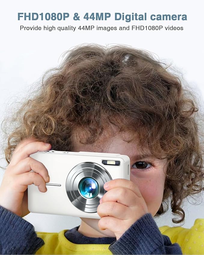 Digital Camera, Kids Camera FHD 1080P Point and Shoot Camera with 16X Zoom Anti Shake, Small Compact Camera for Teen Starter Children Kid Student Girl Boy(Pearl White)
