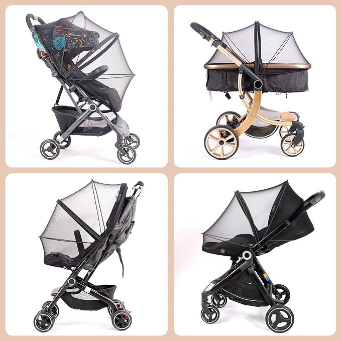 Baby Mosquito Net with Double Zipper Bassinet Stroller Cover for Baby/Stroller/Car Seat/Cradles/Carriers, Easy to Use, Visible Breathable Mesh, Keep Insects/Bugs/Cats Out, Black