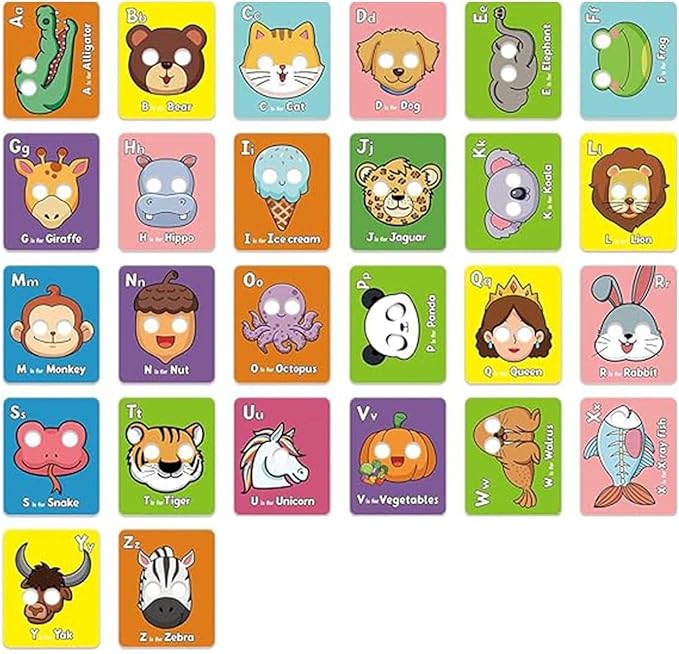 2025 New 26 PCS Alphabet Mask Cards,Alphabet Flash Cards with Animal Masks,Colorful Animals Flash Cards, Interactive Education Games, Learn Letters
