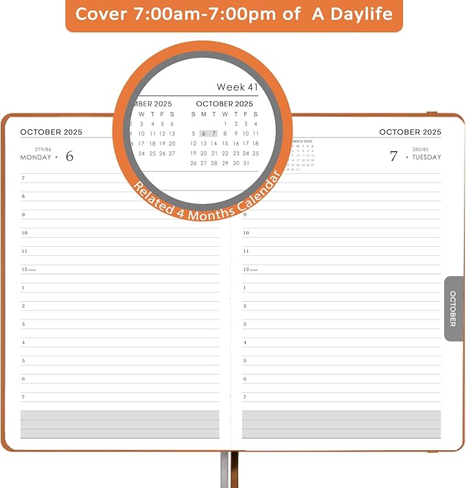 2025-2026 Appointment Book & Planner - Jul 2025 - Jun 2026, Daily Hourly Planner, 5.75" X 8.25", 60-Minute Interval, Faux Soft Leather Cover, Premium Paper, Academic Calendar with Pen Loop, Inner Pocket