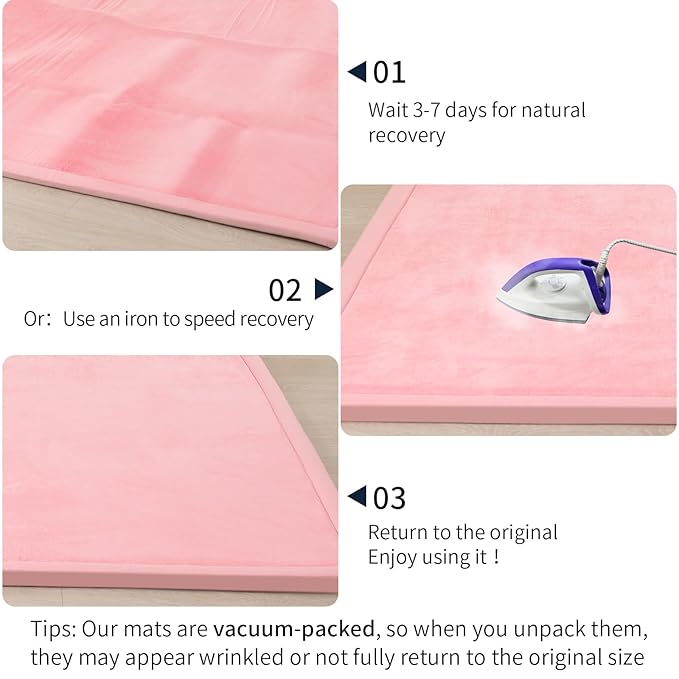ACOMOPACK Baby Play Mat for Floor 1.3" Thick Memory Foam Play Mat 79"×157" Tummy Time Crawling with Non-Slip Bottom for Living Room,Nursery,Soft Velvet Playpen Mats for Kids,Infants（Pink）