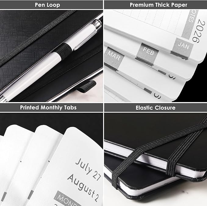 2026 Planner - 2026 Planner Weekly and Monthly, JAN 2026 - DEC 2026, Calendar Planner with Hardcover,Thick Paper, Back Pocket, Notes Pages, Pen Loop (9" x 11") - Black