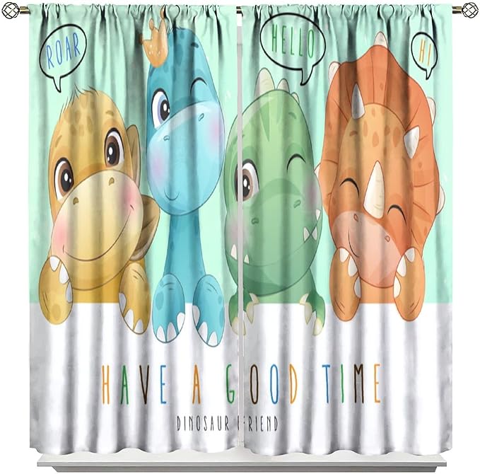 Kids Dinosaur Curtains for Boys Girls Bedroom Decor Cartoon Dino Colorful Cute Funny Animal Printed Blackout Rod Pocket Window Drapes for Baby Nursery Playroom Living Room W36xL63in 2 Panels