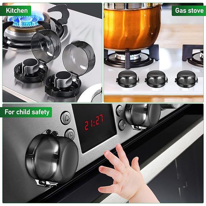 5pcs Stove Knob Cover: 3.5in Child Proofing Cover Knob Easy Install for Kitchen Stove Locks Door Child Proof Clear Plastic Black