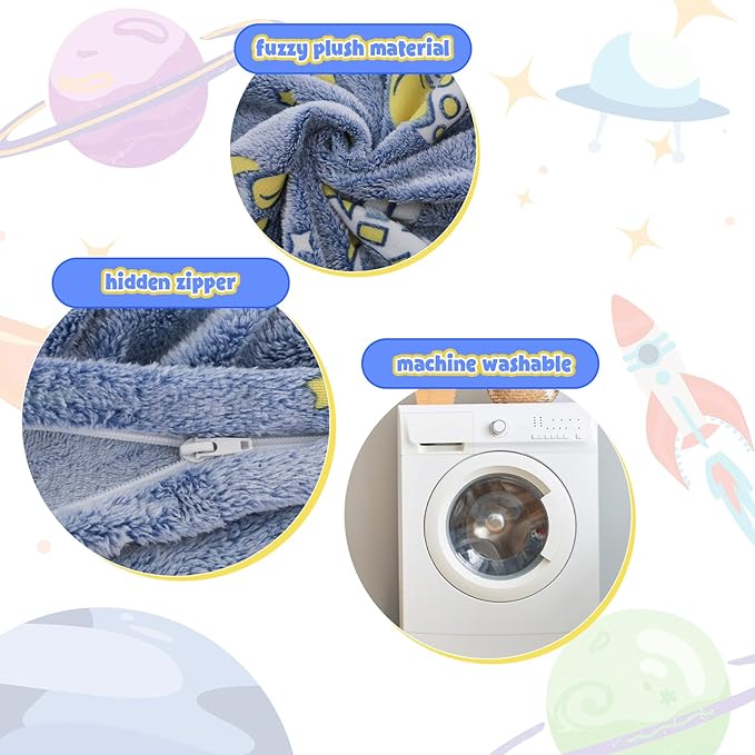 COMAX Kids Bean Bag Chair Turn into Beanbag Bed, Toddler Bean Chair for Girl Boy Sleeping, Lazy Children Bean Bags with Filler, Convertible Child Floor Mattress, Blue Universe