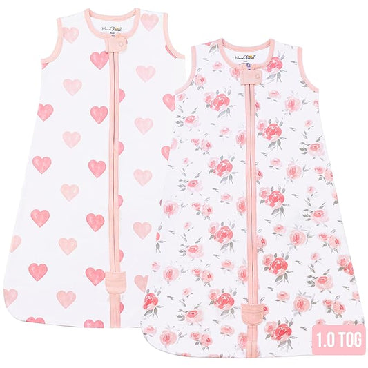 Baby Sleep Sack 1.0 TOG, Organic Cotton Baby Wearable Blanket with Two-Way Zipper, Swaddle Transition Baby Sleeping Bag, All-Season Sleep Sack for Newborn Infant Toddler Boy Girl, 2-Pack, 12-18 Month