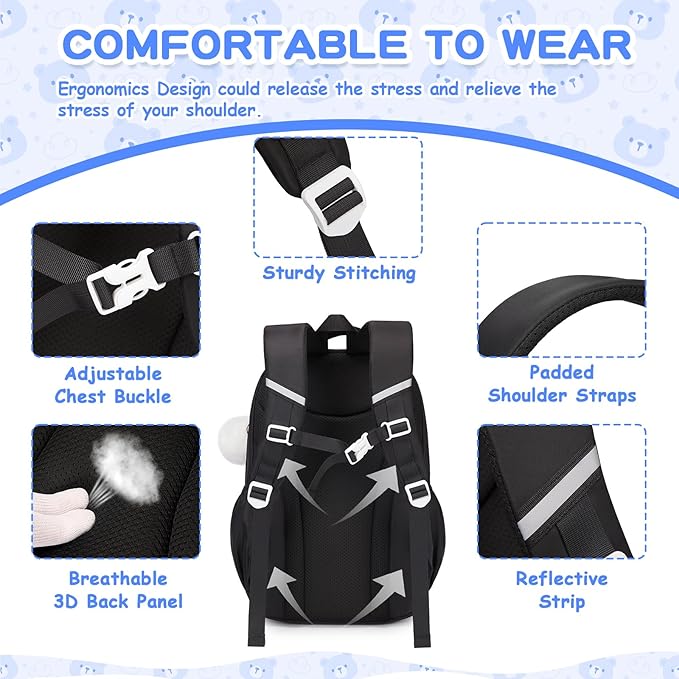 Kids Backpack for Girls - School Bags for Middle School Students - Book Bag for Elementary Primary - Kawaii Ita Backpack - Black and Beige