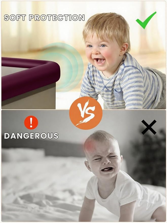 Baby Proof Edge Corner Protector, 16.4FT 0.47''Th L-Shape Furniture Corner & Edge Safety Bumpers with 10 Corners, Pre-Taped, Soft NBR Rubber Foam Desk Edge Cushion Wall Corner Protector (Brown)