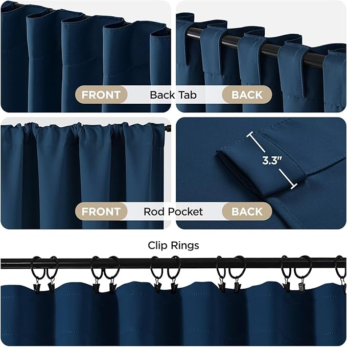 Joydeco Blackout Curtains 96 Inches Long, Thermal Insulated Black Out Curtains 2 Panels Set for Bedroom, Room Darkening Drapes for Living Room Window (W52 x L96 Inch, Navy Blue)