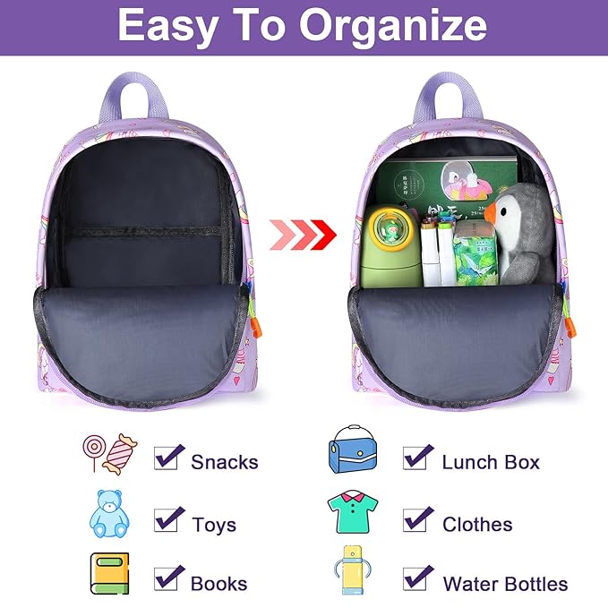 Accmor Toddler Backpack Leash with Anti Lost Wrist Link, Cute Mini Child Walking Harnesses Keep Kids Close Back Pack Rope Tether Rein for Baby Boys (Purple/Unicorn)