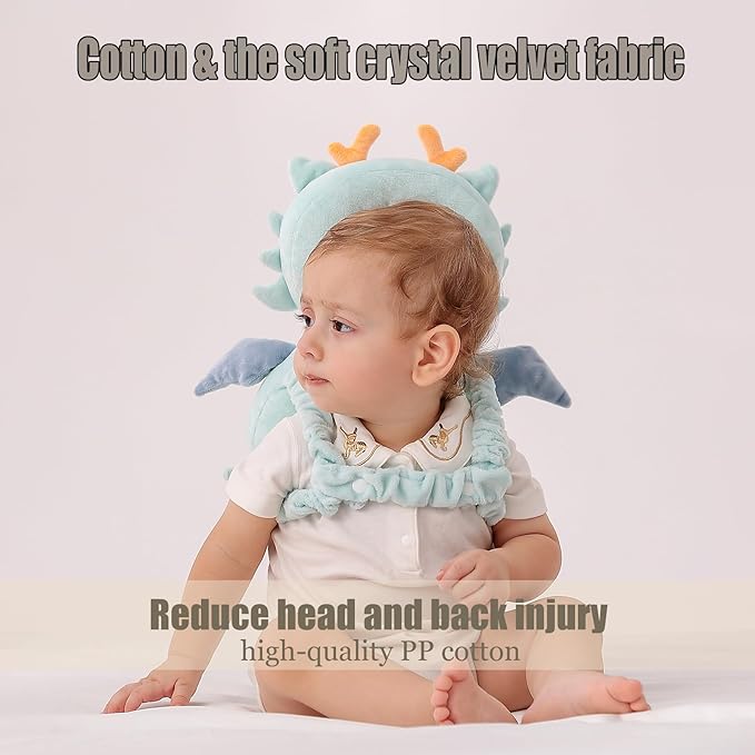 Feidoog Baby Head Protector Cushion Backpack with 3 Knee Pads for Walking & Crawling,Blue Dragon