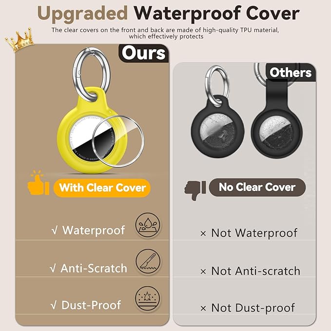 Upgrade Waterproof 2 Pack Airtags Holder with Apple Airtags Keychain, Hard PC Air Tag Case, Anti-Scratch & Shock Air tag Holder, Men's Women's Keyrings & Keychains-Black+Yellow