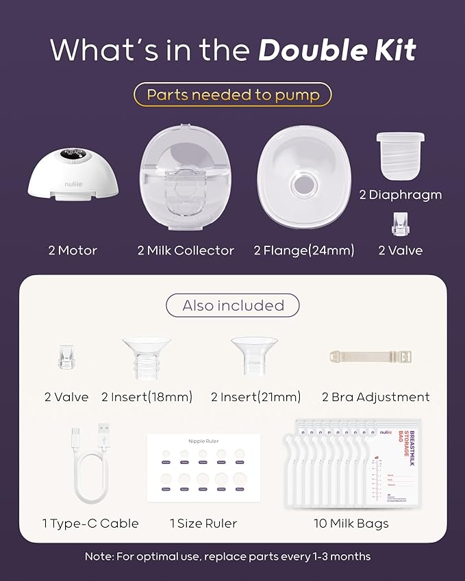 Nuliie Hands-Free Breast Pump, Wearable Breastfeeding Pump 4 Modes 9 Levels with 18/21/24MM Flange, Electric Breast Pump Portable, Replaced Pumping Accessories Included (Ghostwhite, 2 Packs)