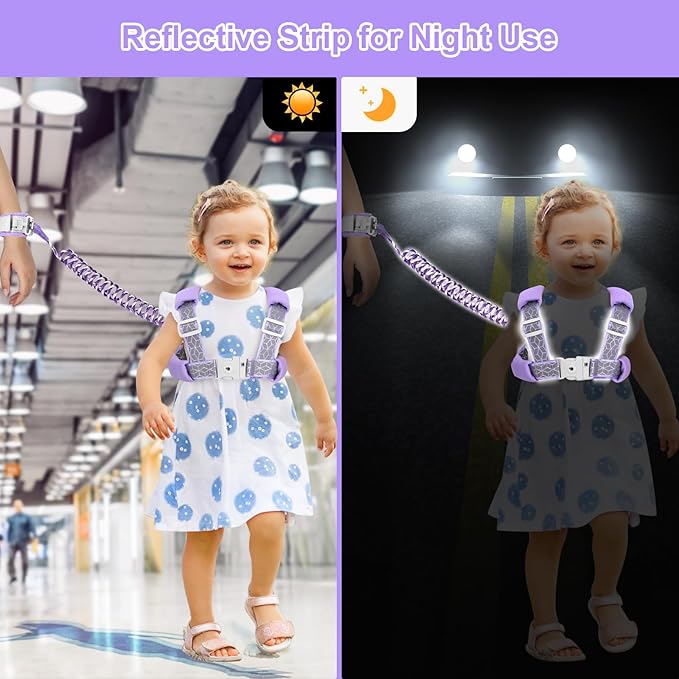 Accmor 3 in1 Toddler Harness Leash, Reflective kid Harness with Anti Lost Wrist Link, Harness Leash for Toddlers, Child Walking Harness kids Leash Wristband Rope Belt with Lock for Baby Girls (Purple)