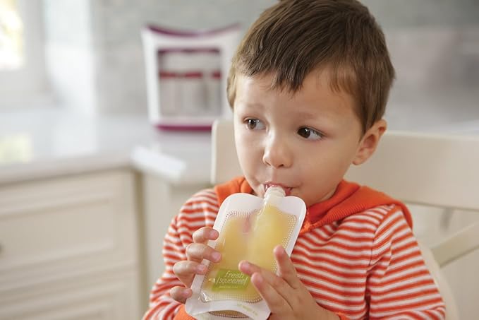 Infantino Disposable Squeeze Pouches - Pack of 50 Disposable Pouches for Portable Homemade semi-Solid Food for Babies and Toddlers, BPA and PVC Free, Freezer Safe