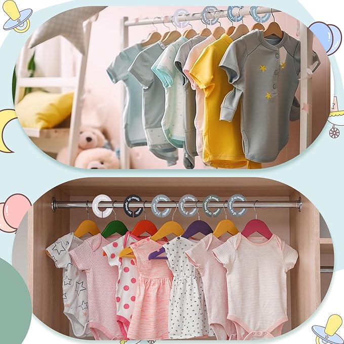 8 Pcs Baby Closet Dividers Unisex Baby Clothes Organizers Clear Labels for Nursery Closet Organizer & Decor Nursery Fits Most Rods(Modern,Cool Colors)