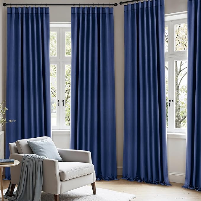 ANRODUO Back Tab Blackout Curtains for Bedroom Living Room, Rod Pocket Pinch Pleated Thermal Insulated Room Darkening Curtains 72 Inches Long 2 Panels, Navy Blue, 42 x 72 Inch