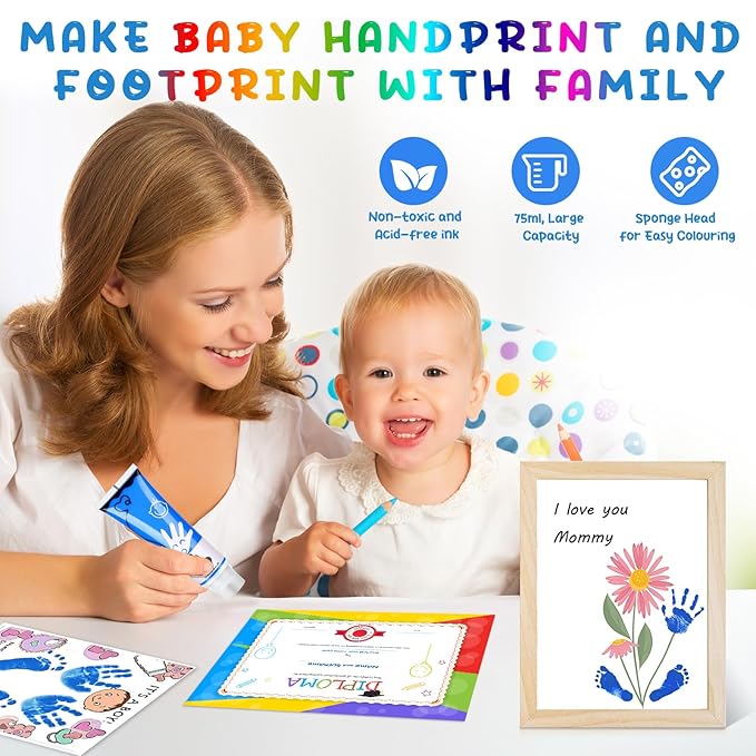 75ml Blue Baby Hand and Footprint Ink Kit, Baby Handprint Footprint Paint for Newborn Keepsake, Dog Cat Paw Print Kit, Washable, Non Toxic Acid-Free, Safe Gentle for Ideal New Mom Gifts