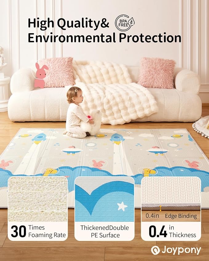 Baby Play Mat 79" X 71",Extra Large Foldable Play Mats for Babies and Toddlers,Waterproof AntiSlip Portable Baby Floor Mat for Tummy Time,Foam Baby Mat for Floor with Travel Bag Indoor Outdoor
