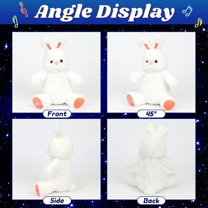 Cuteoy Musical Plush Bunny Stuffed Animal Glowing LED Light-up Nightlight Toys Singing Lullabies Birthday Christmas Plushies Rabbit Gifts for Kids Boys Girls,13"