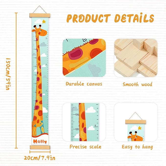 Customize Name Kids Height Chart for Wall, Giraffe Growth Chart for Wall, Kids Growth & Measuring Chart in Inches, Fun & Stylish Height Tracker for Children, Nursery Decor Essentials