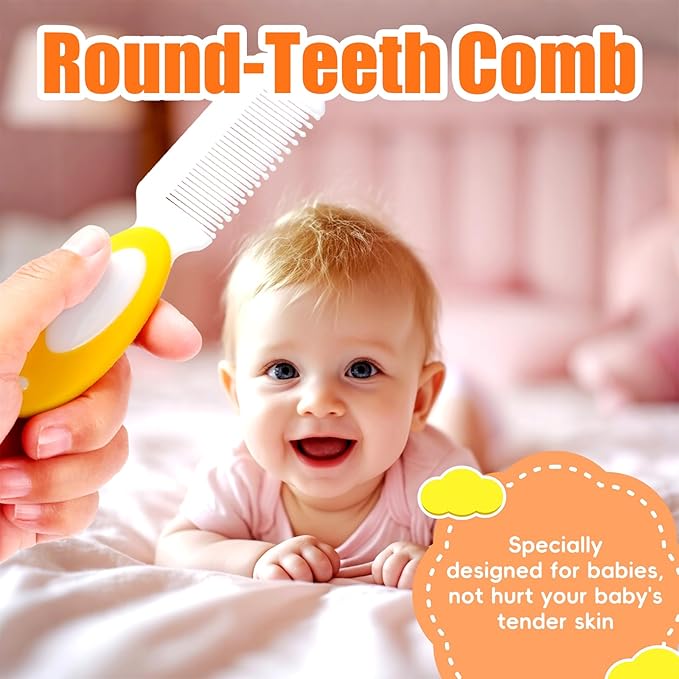 Baby Hair Brush and Comb Set, 4Pcs Baby Soft Bristles hairbrush Cradle Cap Brush Hair Comb for Newborns Toddlers Boys Girls (Yellow)