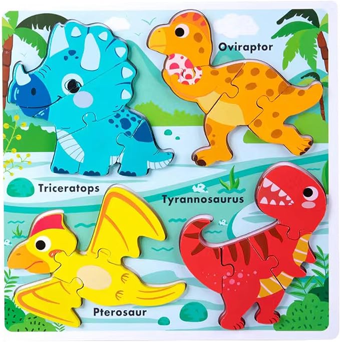 Wooden Jumbo Base Dinosaur Puzzle1-3, Dinosaurs Toys for 2 3 Years Old Boy Girls Kids,Toddler Toys Ages 2-4,Preschool Wood Dino Educational Gifts for Boys
