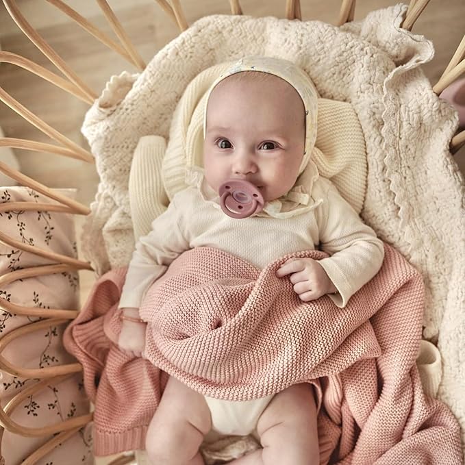 Heritage Knit Organic Receiving Swaddle Blanket for Girls - 100% Luxury Organic Cotton Soft Knit Warm Cozy Cuddle Crib Blanket for Newborns Infants & Toddlers (0-2Yrs - Blush Pink)