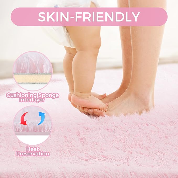 Ultra Soft Rug for Living Room, 9X12 Fluffy Shag Area Rug for Bedroom, Modern Shaggy Carpets Fuzzy Rug for Teens Dorm Nursery Home Decor Aesthetic, Upgrade Anti-Skid Durable, Pink