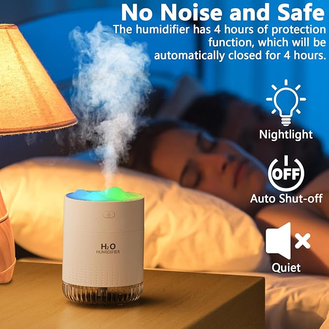 Portable Small Humidifiers for Bedroom Baby, Rechargeable Mini Cool Mist Plant Humidifier for Plants, Quiet Desktop Humidifier with 2 Working Modes & Colorful Night Light for Travel, Office, Bedroom