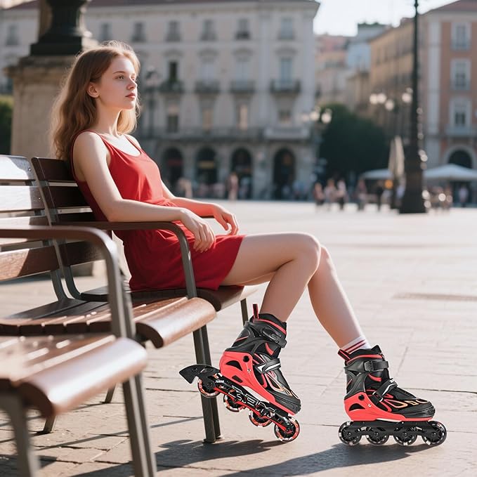 2PM SPORTS Vinal Girls Adjustable Flashing Inline Skates, All Wheels Light Up, Fun Illuminating Skates for Kids Men Adult Women and Boys