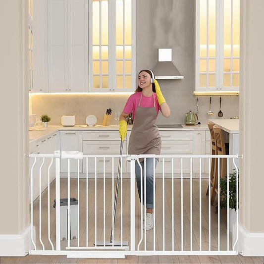 Extra Wide Baby Gate Extra Tall Dog Gate for Stairs Doorways White Metal Tension Child Pet Safety Gates with Pressure Mount 62-67 Inch (White)