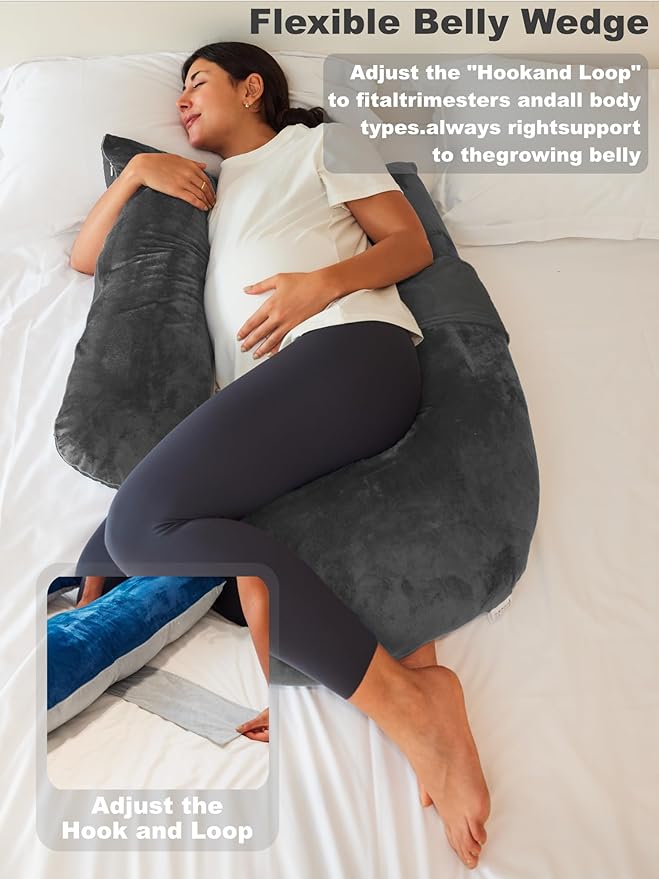 Pregnancy Pillows for Sleeping, Detachable and Adjustable with Pillow Cover, Maternity Body Pillow for Adults, Support for Back, Legs, Belly, HIPS and Pregnancy Must Haves Grey