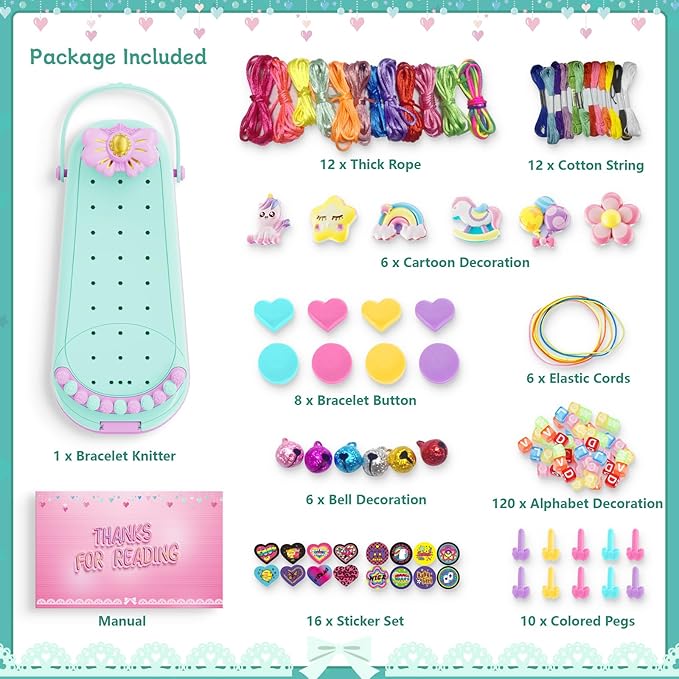 Friendship Bracelet Making Kit for Girls - DIY Bracelets Maker Art and Craft Kits for Kids - Jewelry String braiding Set Toys for Age 6 7 8 9 10 11 12 Year Old Girl Christmas Birthday Gifts - Cyan