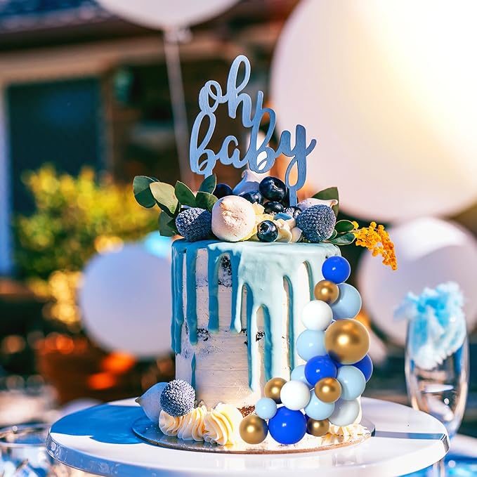 75 Pieces Cake Balls Topper Decorations Foam Cupcake Topper Mini Balloon Cake Topper Balls Cake Picks for Cake Deco Birthday Party Wedding（Dark Blue,Blue, Gold, White）