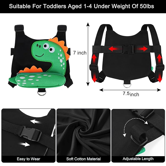 Accmor Toddler Harness Leash + Anti Lost Wrist Link, Cute Dinosaur Kids Leash Walking Harness, Baby Leashes for Toddlers, Child Harness Leash Wristband Assistant Strap Belt for Boys Girls Outdoor