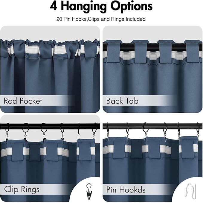 ANRODUO Back Tab Blackout Curtains for Bedroom Living Room, Rod Pocket Pinch Pleated Thermal Insulated Room Darkening Curtains 84 Inches Long 2 Panels, Stone Blue, 42 x 84 Inch
