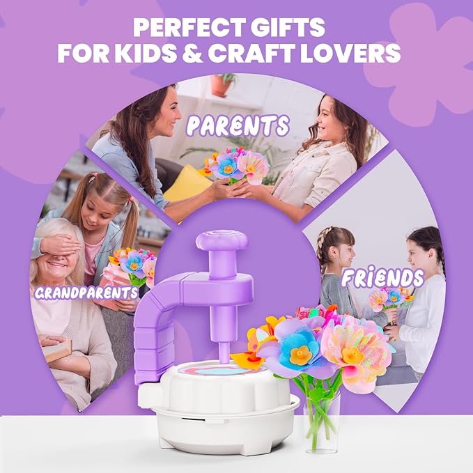 windpaint Toys for Girls 3 4 5 6 7 8 9 10 Years Old, DIY Craft Kits for Kids, Fabric Flower Bouquets for Girls Gifts, Educational Learning Detective Toys for Toddler Kids,Birthdays Gifts (Purple)