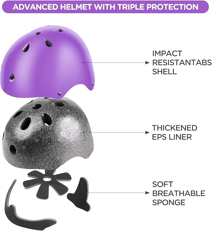 DaCool Kids Bike Helmet Set Skateboard Knee Pads - Kids Helmet Elbow Pads Wrist Guards Adjustable for 3~10yrs Girl Boy Kids Protective Gear Set for Sport Cycling Bike Roller Skating Scooter